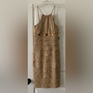 Adrianna Papell gold shimmer lined dress, size 6, Never worn